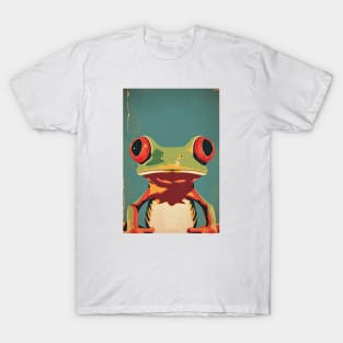 Retro green frog with oversized red eyes T-Shirt